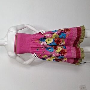 Sarina Strapless Bohemian Smocked Floral Ruffle Hem Boho Multicolor Dress Sz. XL